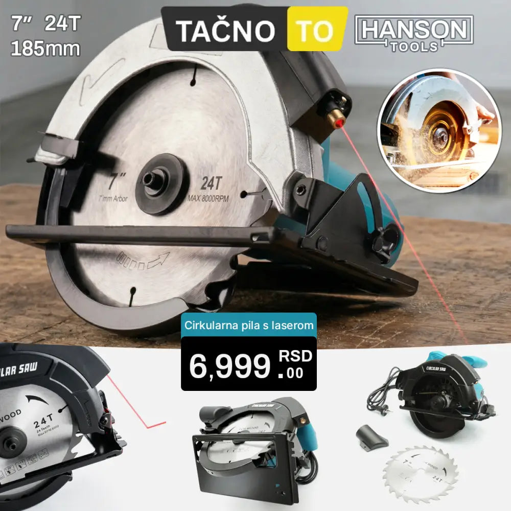 CIRKULARNA TESTERA ZA DRVO SA LASEROM-185 mm