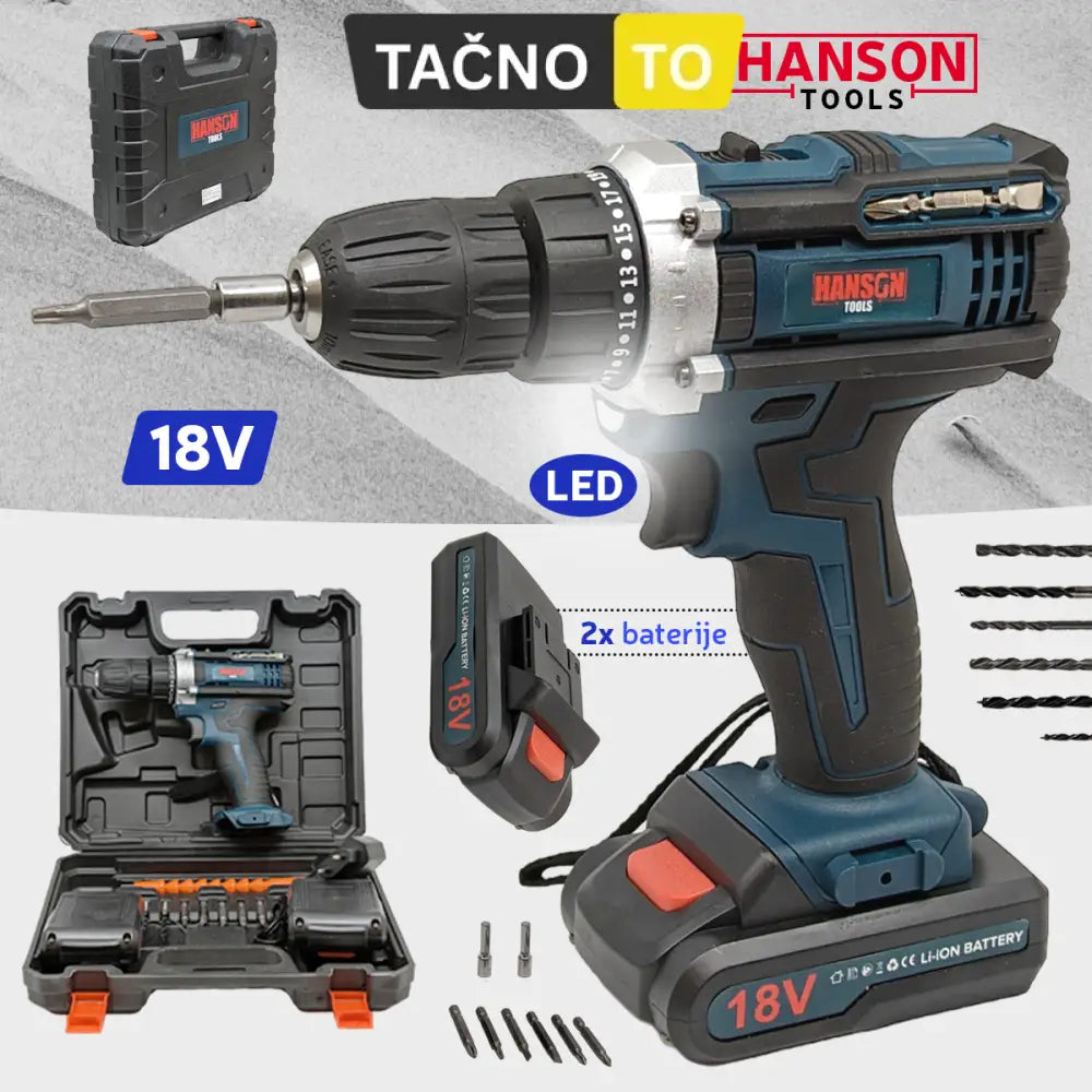 HANSON AKU BUŠILICA 18V + SET ALATA